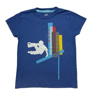 MINI BODEN Parkour Jumping Guy Blue Graphic Tee Size 7-8 Kids Gymnastics City
